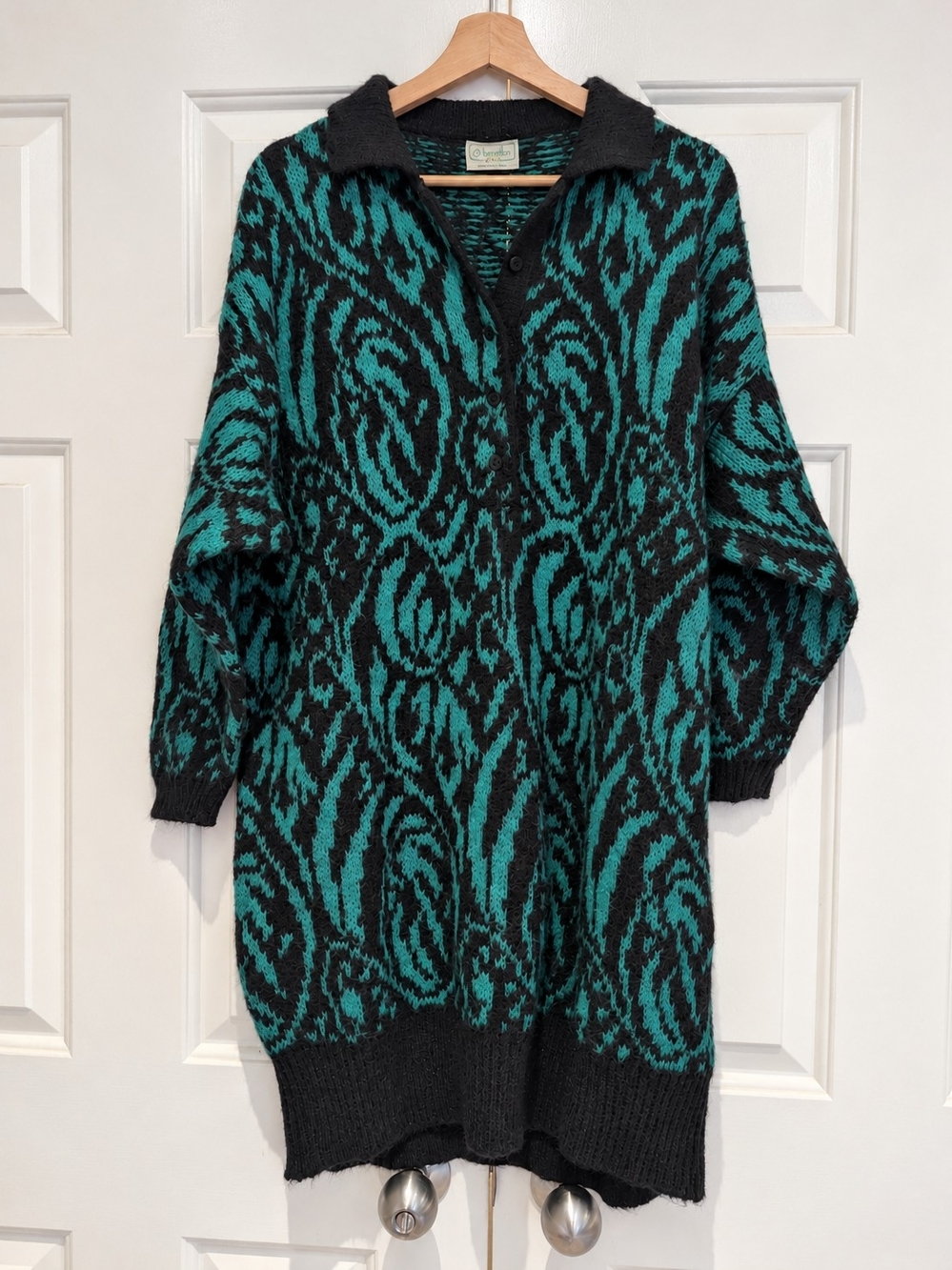 Vintage BENETTON Mohair Sweater Dress Emerald Green Made Italy L/XL Whimsigoth